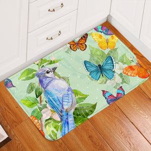 Watercolor Big Blue Sunbird & Colorful Butterflies SWDD4739 Door Mat