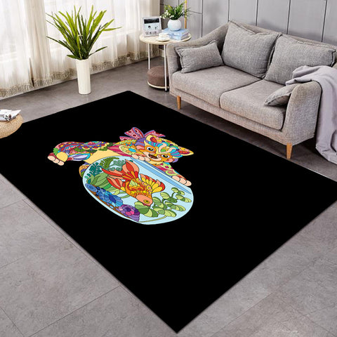 Image of Colorful Geometric Cat & Fishbowl SWDD4743 Rug