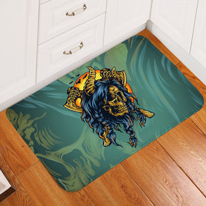 Old School Gold Buffalo Skull Warrior SWDD4749 Door Mat