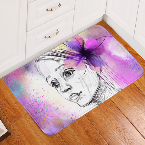 Image of Purple Floral On Lady's Ear Sketch SWDD4752 Door Mat