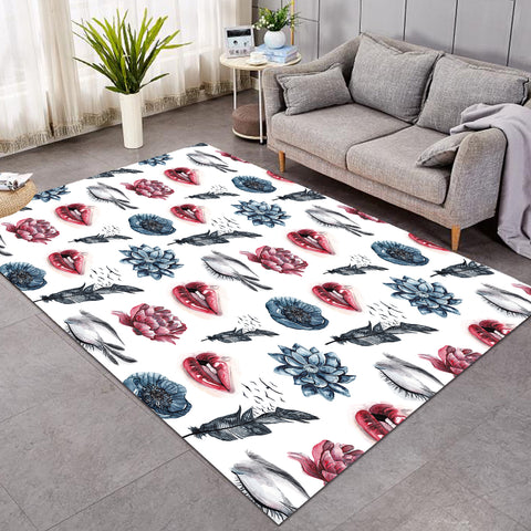 Image of Flower, Feather, Lips Monogram SWDD4754 Rug