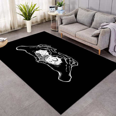Image of B&W Heart Hands Night Cactus Sketch SWDD5161 Rug