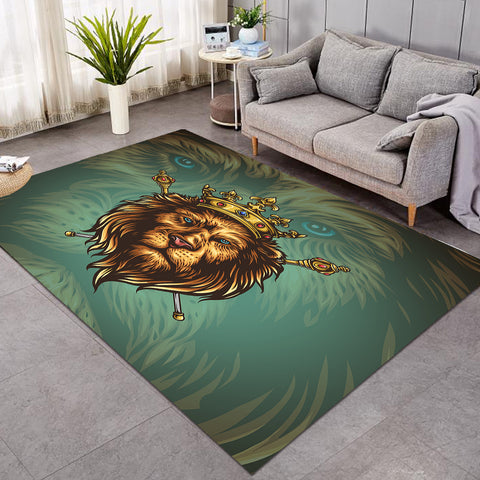 Image of Golden King Crown Lion Green Theme SWDD5172 Rug