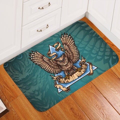 Image of Old School Flying Owl Triangle Green Theme SWDD5173 Door Mat