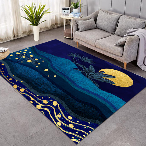 Image of Desert Night Scene Yellow Moon Navy Theme SWDD5175 Rug