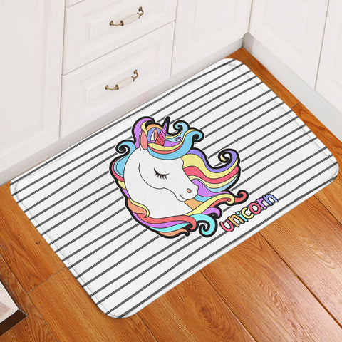 Image of Pastel Sleeping Unicorn Head Stripes SWDD5200 Door Mat