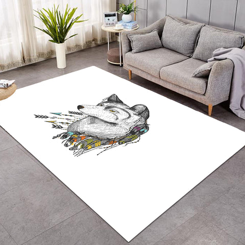 Image of Dreamcatcher Wolf White Theme SWDD5240 Rug