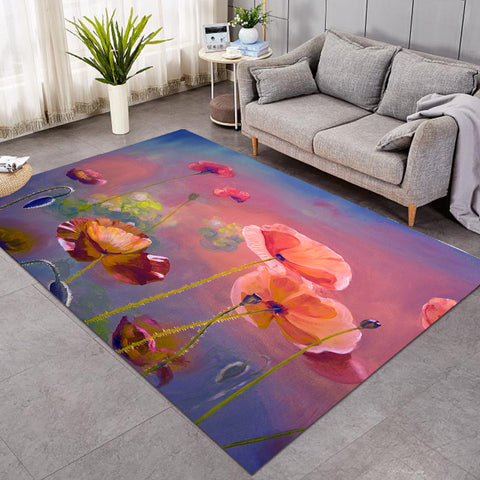 Image of Watercolor Flowers Peach Pink Theme SWDD5241 Rug