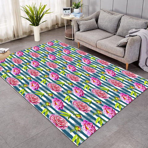 Image of Flower Stripe Bluetint Theme SWDD5245 Rug