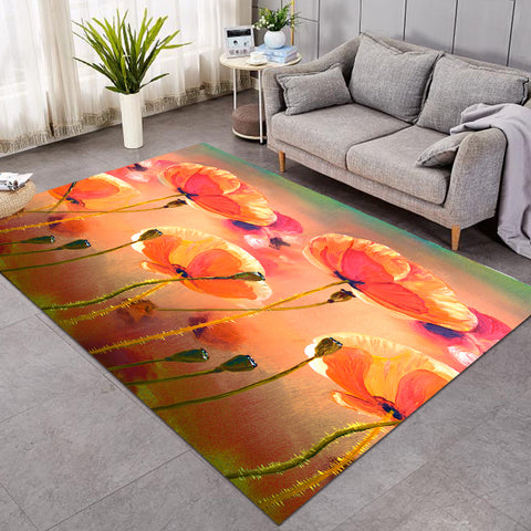 Image of Watercolor Orange Flowers  SWDD5249 Rug