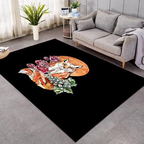 Image of Watercolor Floral Fox Illustration SWDD5266 Rug