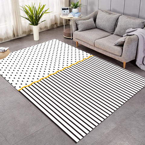 Image of B&W Multi Heart Dot & Stripes Golden Line SWDD5267 Rug