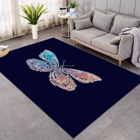 Image of 2-Tone Gradient Blue Red Butterfly Navy Theme SWDD5329 Rug