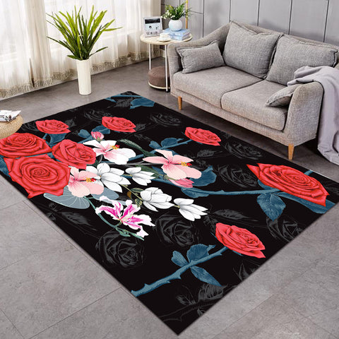 Image of Roses Black Shadow Theme SWDD5336 Rug