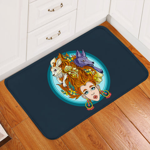 Image of Jungle Lady Rabbit & Wolf Illustration SW5337 Door Mat