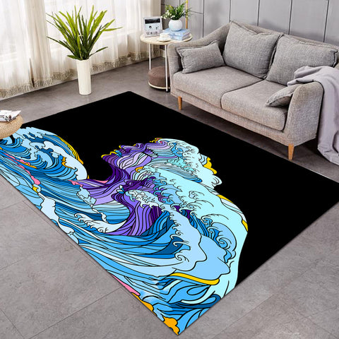 Image of Modern Art - Face Waves Pink & Blue Illustration SWDD5338 Rug