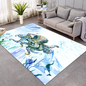 Watercolor Big Octopus Blue & Green Theme SWDD5341 Rug