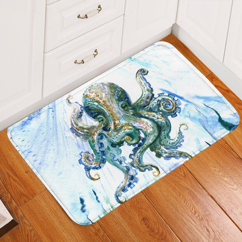 Image of Watercolor Big Octopus Blue & Green Theme SW5341 Door Mat