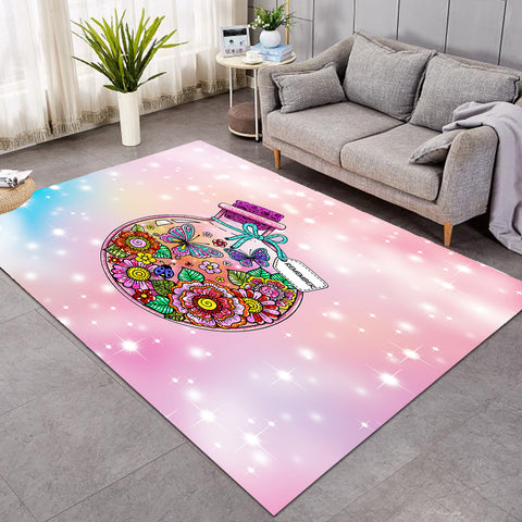 Image of Floral Butterflies Bottle Illustration Pastel Theme SWDD5350 Rug