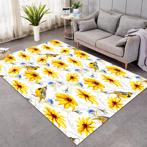 Image of Multi Yellow Aster Flowers & Sunbirds SWDD5353 Rug
