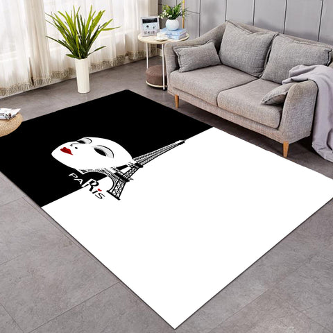 Image of B&W Paris Eiffel Tower Face Mask Red Lips SWDD5448 Rug
