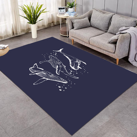 Image of Three Big Whales White Sketch Navy Theme SWDD5450 Rug