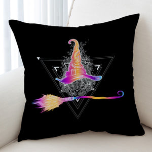 Colorful Gradient Witch Hat & Flying Broom SWKD3384 Cushion Cover