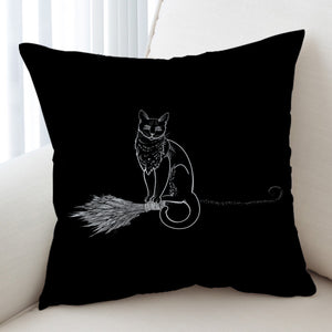 Cat on Flying Broom SWKD3386 Cushion Cover