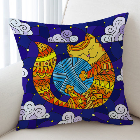 Image of Yellow Aztec Cat Holding Lump Of Wool SWKD3647 Cushion Cover