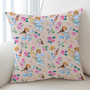 Pink Roses & Playing Music Angels SWKD3660 Cushion Cover