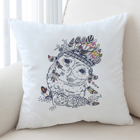 Image of Feather & Floral Owl Sketch SWKD3695 Cushion Cover