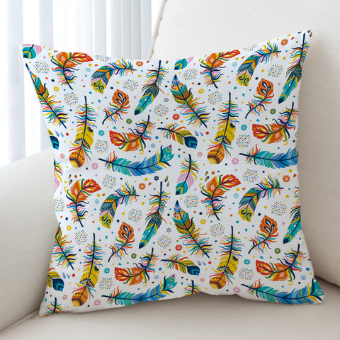 Image of Colorful Feather & Dot Monogram White SWKD3698 Cushion Cover