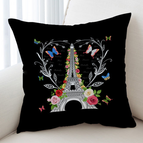 Image of Paris Butterfly and Floral Eiffel SWKD3749 Cushion Cover