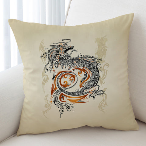 Image of Gold Asian Dragon Beige SWKD3798 Cushion Cover