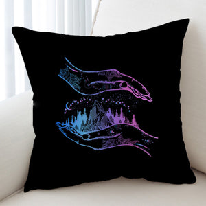 Gradient Blue & Purple Night Forest in Hands  SWKD3805 Cushion Cover