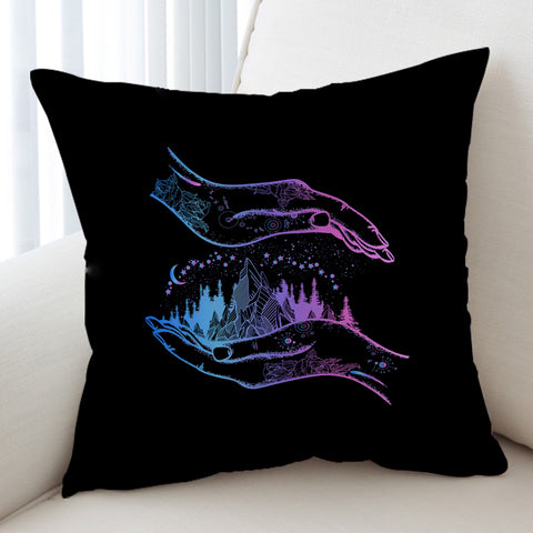 Image of Gradient Blue & Purple Night Forest in Hands  SWKD3805 Cushion Cover