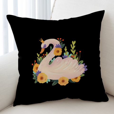 Image of Floral Mute Swan Illustration Art  SWKD3882 Cushion Cover