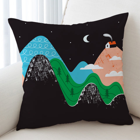 Image of Cute Landscape On Mountain Illustration SWKD3884 Cushion Cover