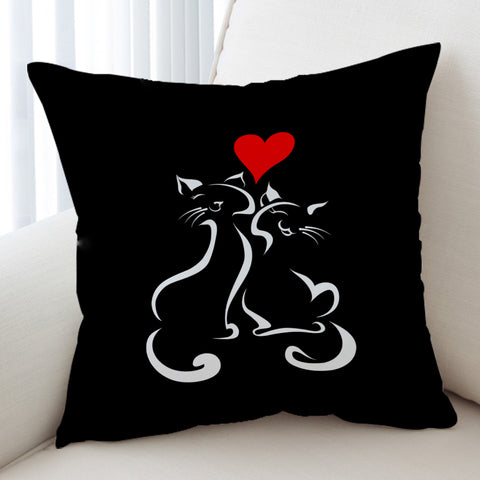 Image of Heart In Love Cat Line Art Black Theme SWKD3886 Cushion Cover