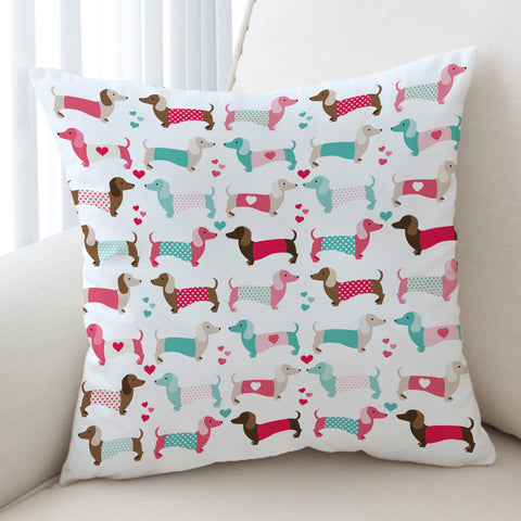 Image of Cute In Love Dachshund Cartoon SWKD3926 Cushion Cover