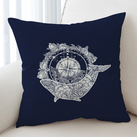 Image of Vintage Floral Whale & Compass Navy Theme SWKD3930 Cushion Cover