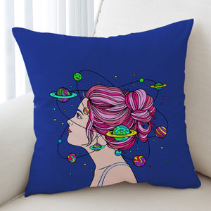 Space Mind Girl Pink Hair Illustration SWKD3939 Cushion Cover