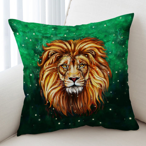 Image of Watercolor Draw Lion Green Theme SWKD3941 Cushion Cover