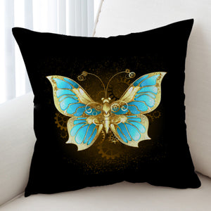 Golden Satin Blue Butterfly SWKD4113 Cushion Cover