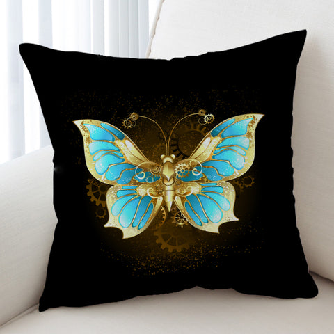 Image of Golden Satin Blue Butterfly SWKD4113 Cushion Cover