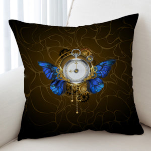 Vintage Golden Clock Blue Butterfly SWKD4122 Cushion Cover