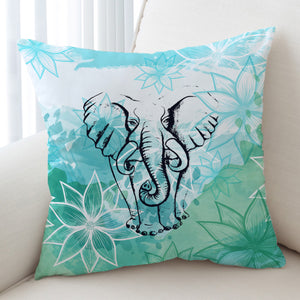 Elephant Sketch Lotus Mint Theme SWKD4227 Cushion Cover