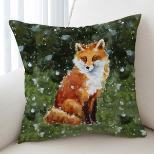 Female Fox In Snow Watercolor Painting SWKD4402 Cushion Cover