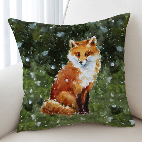 Image of Female Fox In Snow Watercolor Painting SWKD4402 Cushion Cover