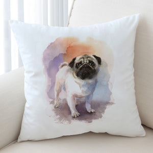 White Pug Colorful Theme Watercolor Painting SWKD4403 Cushion Cover